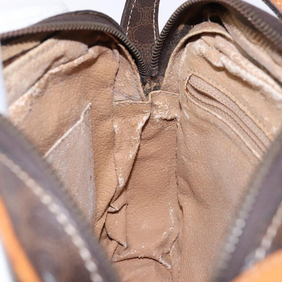 CELINE Macadam Canvas Shoulder Bag PVC Leather Brown Gold Auth BA5299