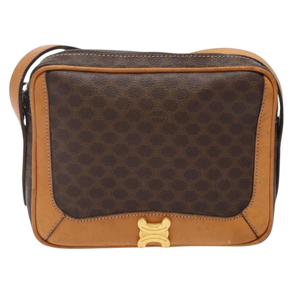 CELINE Macadam Canvas Shoulder Bag PVC Leather Brown Gold Auth BA5299