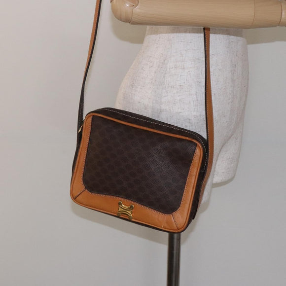 CELINE Macadam Canvas Shoulder Bag PVC Leather Brown Gold Auth BA5299