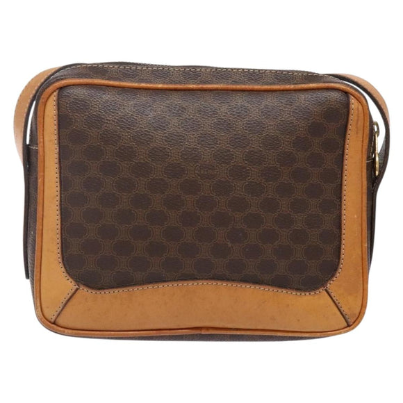 CELINE Macadam Canvas Shoulder Bag PVC Leather Brown Gold Auth BA5299