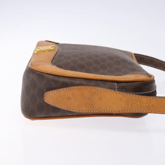 CELINE Macadam Canvas Shoulder Bag PVC Leather Brown Gold Auth BA5299