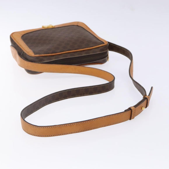 CELINE Macadam Canvas Shoulder Bag PVC Leather Brown Gold Auth BA5299