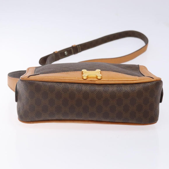 CELINE Macadam Canvas Shoulder Bag PVC Leather Brown Gold Auth BA5299