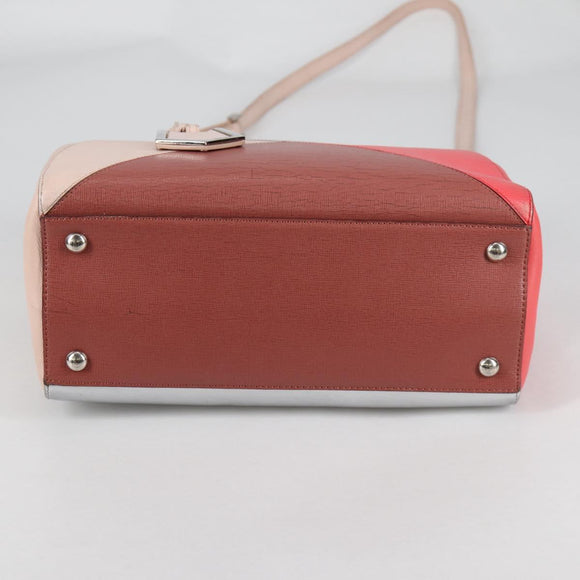 FENDI PETITE 2JOURS Hand Bag Leather 2way Beige Silver Auth BA5301