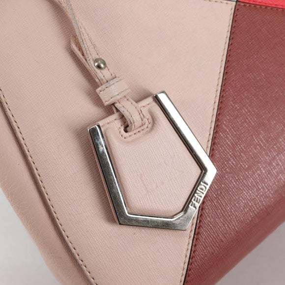 FENDI PETITE 2JOURS Hand Bag Leather 2way Beige Silver Auth BA5301