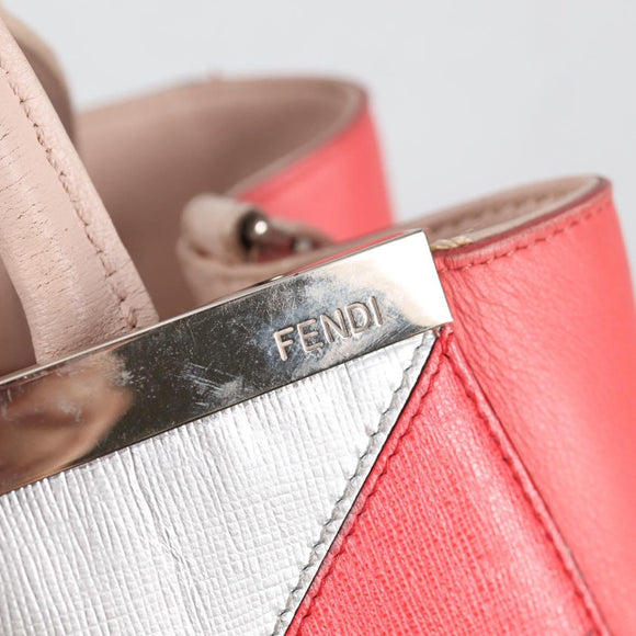 FENDI PETITE 2JOURS Hand Bag Leather 2way Beige Silver Auth BA5301