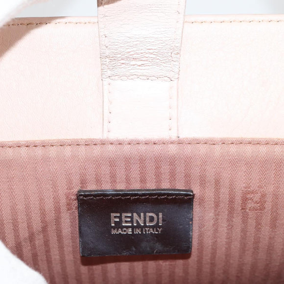 FENDI PETITE 2JOURS Hand Bag Leather 2way Beige Silver Auth BA5301