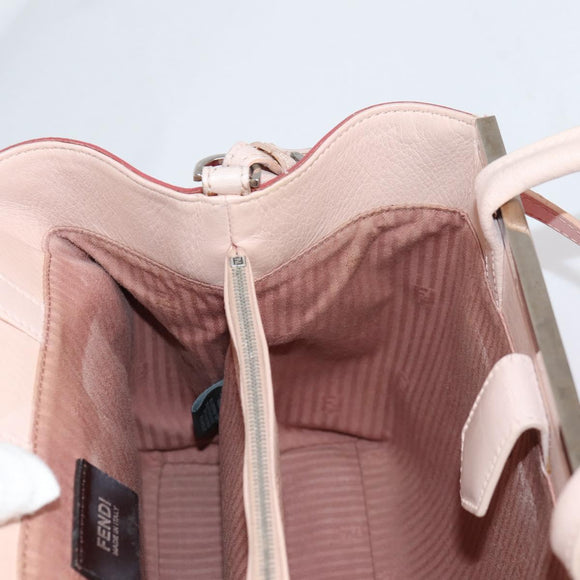 FENDI PETITE 2JOURS Hand Bag Leather 2way Beige Silver Auth BA5301