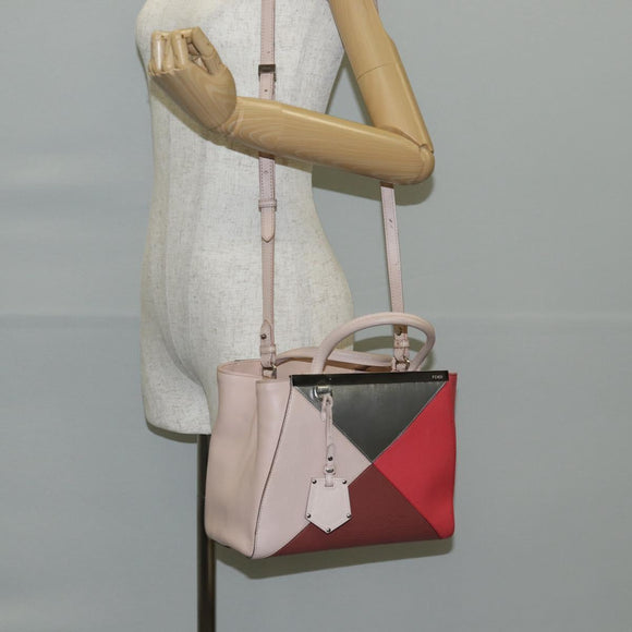 FENDI PETITE 2JOURS Hand Bag Leather 2way Beige Silver Auth BA5301