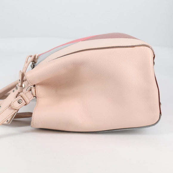 FENDI PETITE 2JOURS Hand Bag Leather 2way Beige Silver Auth BA5301