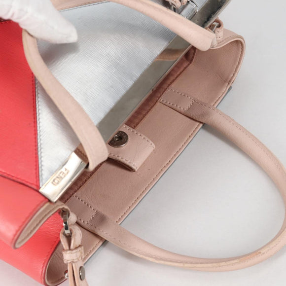 FENDI PETITE 2JOURS Hand Bag Leather 2way Beige Silver Auth BA5301