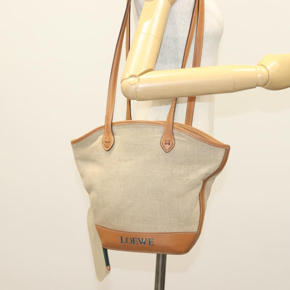 LOEWE Shoulder Bag Canvas Beige Auth BA5302