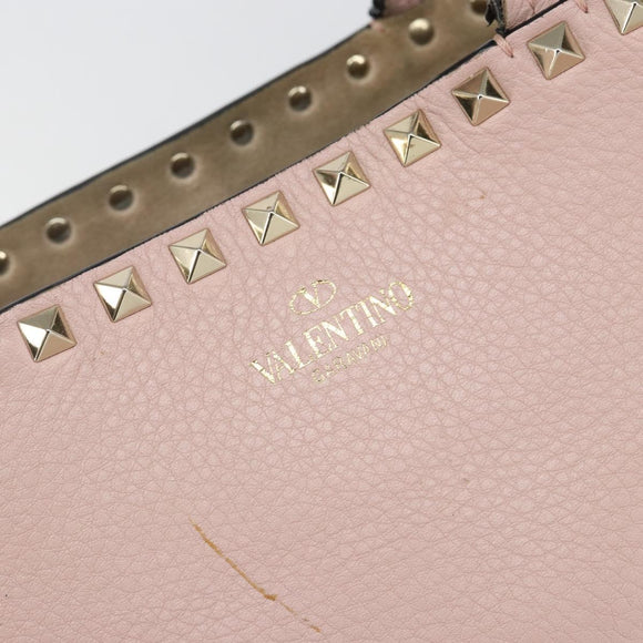 VALENTINO Studs Tote Bag Leather Pink Gold Auth BA5305