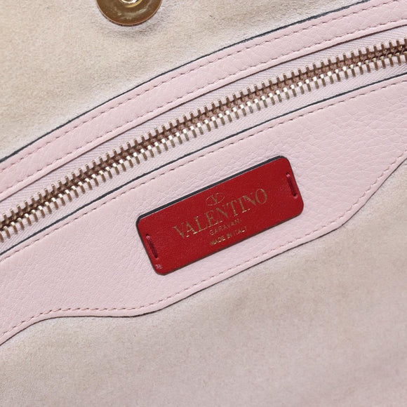 VALENTINO Studs Tote Bag Leather Pink Gold Auth BA5305