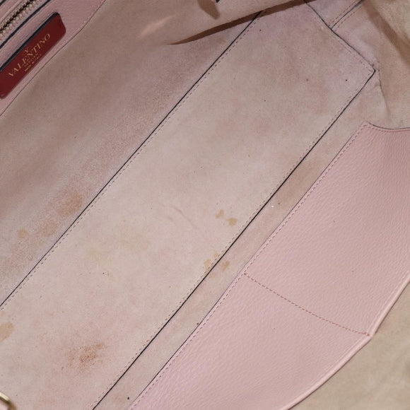 VALENTINO Studs Tote Bag Leather Pink Gold Auth BA5305