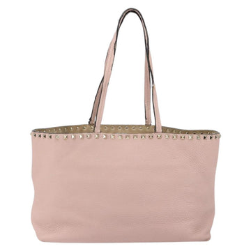 VALENTINO Studs Tote Bag Leather Pink Gold Auth BA5305 - 0
