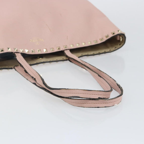 VALENTINO Studs Tote Bag Leather Pink Gold Auth BA5305