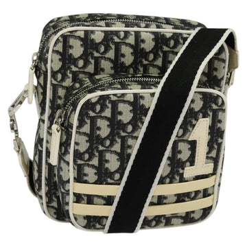 Christian Dior Trotter Canvas Shoulder Bag PVC Black Silver Auth BA5306