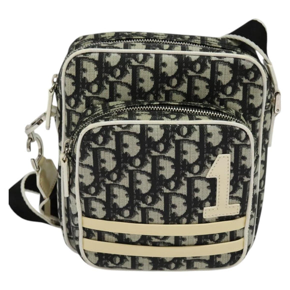 Christian Dior Trotter Canvas Shoulder Bag PVC Black Silver Auth BA5306