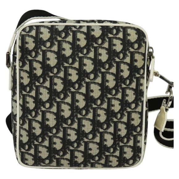 Christian Dior Trotter Canvas Shoulder Bag PVC Black Silver Auth BA5306