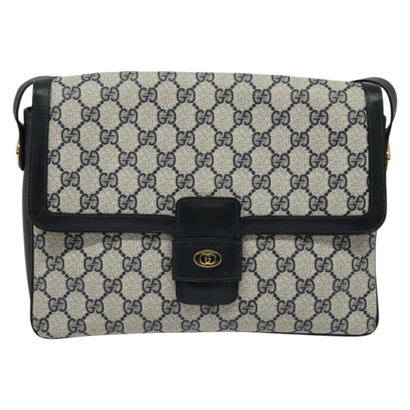 GUCCI GG Supreme Shoulder Bag PVC Navy Gold Auth BA5311