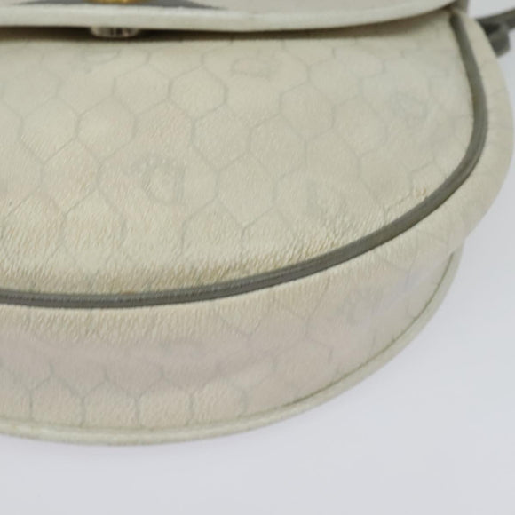 Christian Dior Honeycomb Canvas Shoulder Bag PVC White Gold Auth BA5312