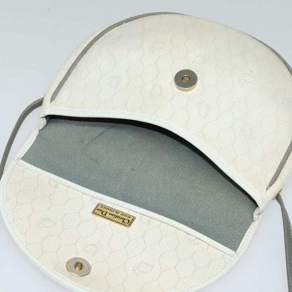 Christian Dior Honeycomb Canvas Shoulder Bag PVC White Gold Auth BA5312