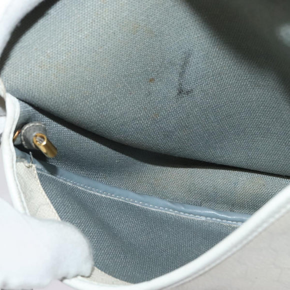 Christian Dior Honeycomb Canvas Shoulder Bag PVC White Gold Auth BA5312