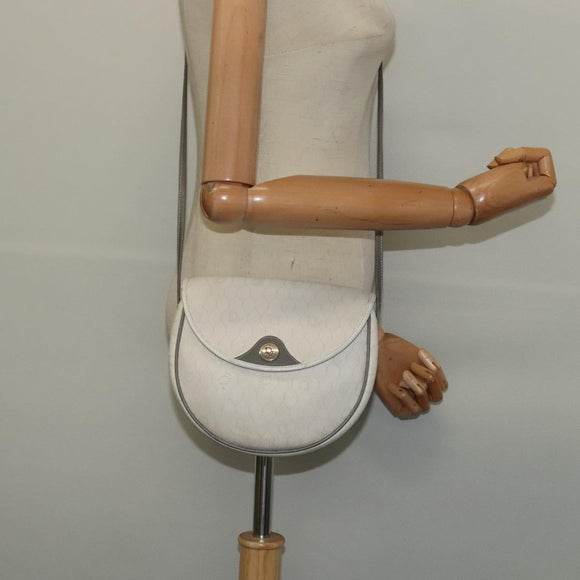 Christian Dior Honeycomb Canvas Shoulder Bag PVC White Gold Auth BA5312