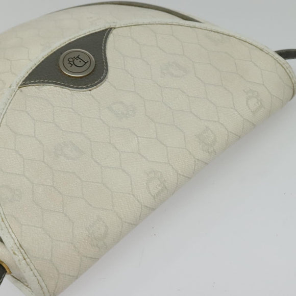 Christian Dior Honeycomb Canvas Shoulder Bag PVC White Gold Auth BA5312