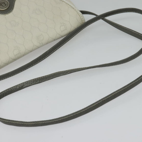 Christian Dior Honeycomb Canvas Shoulder Bag PVC White Gold Auth BA5312