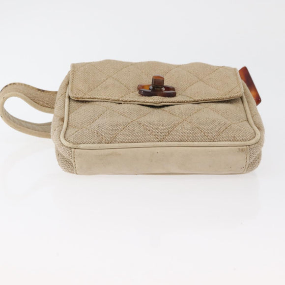 CHANEL Matelasse Waist Bag Canvas Beige CC Auth BA5314