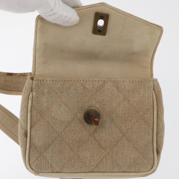 CHANEL Matelasse Waist Bag Canvas Beige CC Auth BA5314