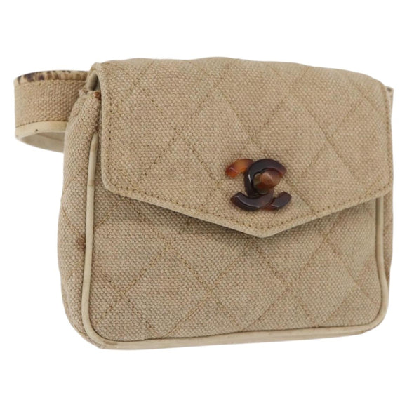 CHANEL Matelasse Waist Bag Canvas Beige CC Auth BA5314