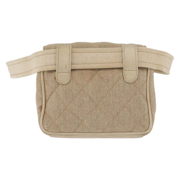 CHANEL Matelasse Waist Bag Canvas Beige CC Auth BA5314