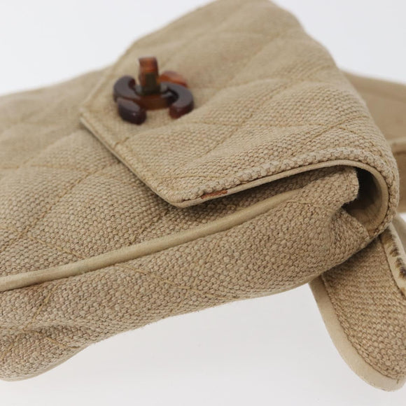CHANEL Matelasse Waist Bag Canvas Beige CC Auth BA5314