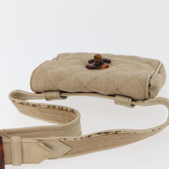 CHANEL Matelasse Waist Bag Canvas Beige CC Auth BA5314
