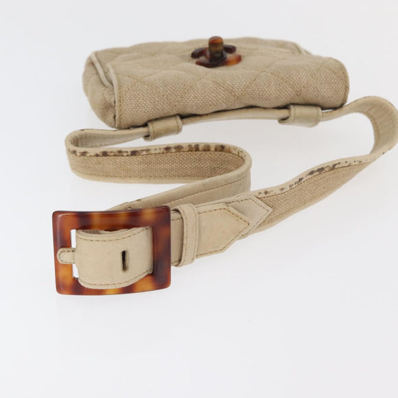 CHANEL Matelasse Waist Bag Canvas Beige CC Auth BA5314