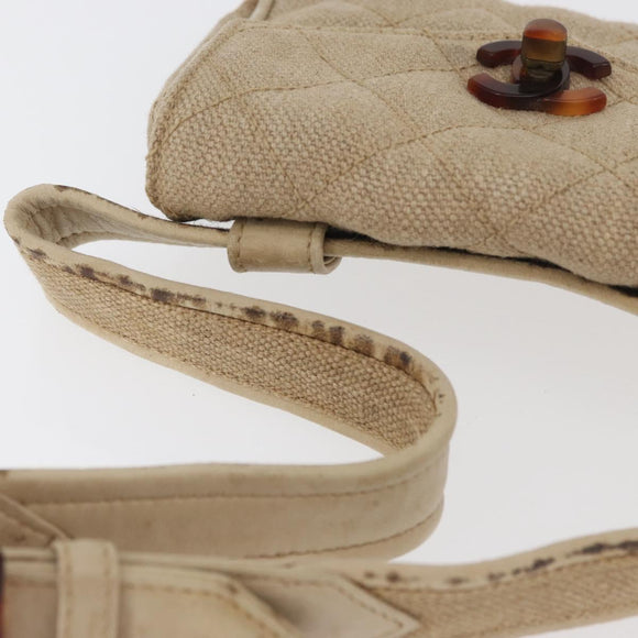 CHANEL Matelasse Waist Bag Canvas Beige CC Auth BA5314