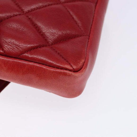CHANEL Matelasse Waist Bag Lamb Skin Red Gold CC Auth BA5332