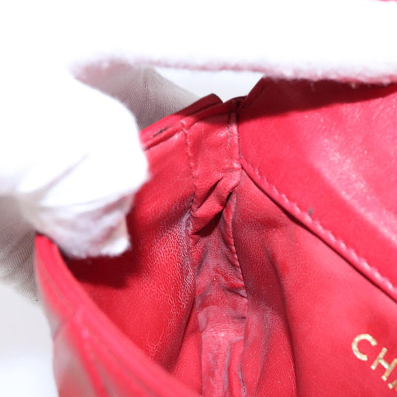 CHANEL Matelasse Waist Bag Lamb Skin Red Gold CC Auth BA5332