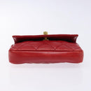 CHANEL Matelasse Waist Bag Lamb Skin Red Gold CC Auth BA5332-6
