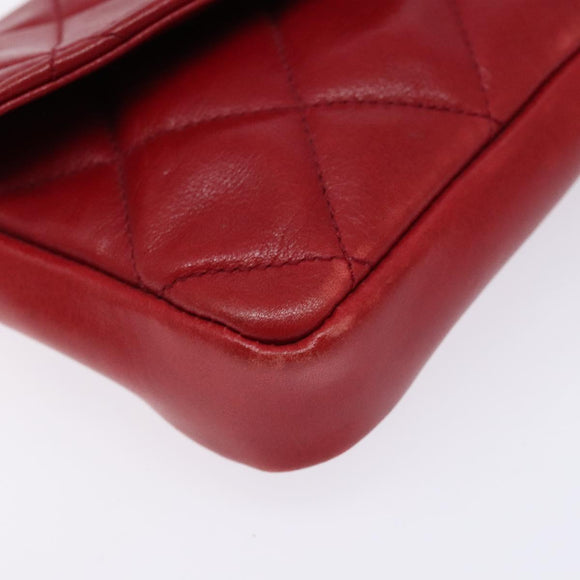 CHANEL Matelasse Waist Bag Lamb Skin Red Gold CC Auth BA5332