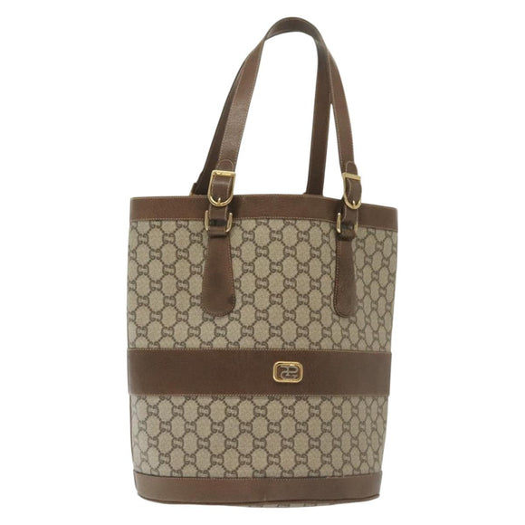 GUCCI GG Plus Supreme Tote Bag PVC Beige Gold Auth BA5333