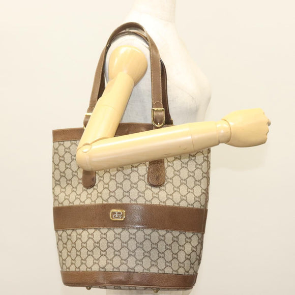 GUCCI GG Plus Supreme Tote Bag PVC Beige Gold Auth BA5333