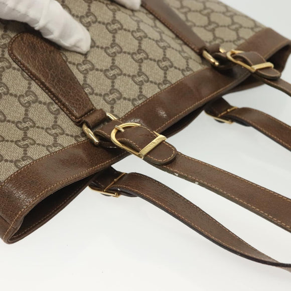 GUCCI GG Plus Supreme Tote Bag PVC Beige Gold Auth BA5333