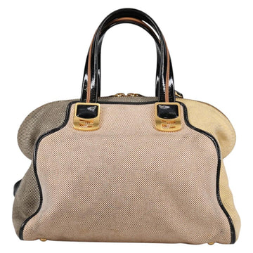 FENDI Camel Rain Hand Bag Canvas 2way Beige Gold Auth BA5335 - 0