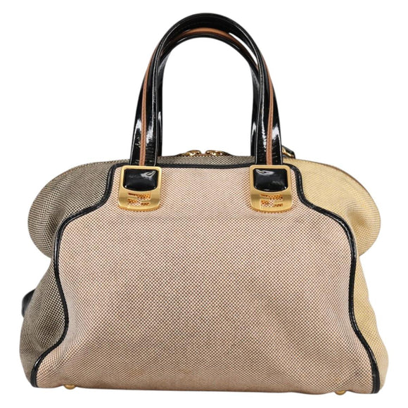 FENDI Camel Rain Hand Bag Canvas 2way Beige Gold Auth BA5335