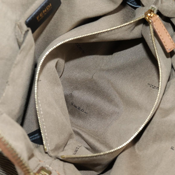 FENDI Camel Rain Hand Bag Canvas 2way Beige Gold Auth BA5335