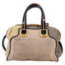 FENDI Camel Rain Hand Bag Canvas 2way Beige Gold Auth BA5335-3